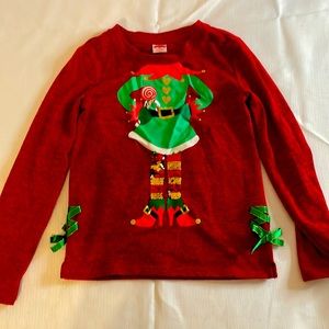 Girls Elf Christmas Red Shirt Size 6-6x